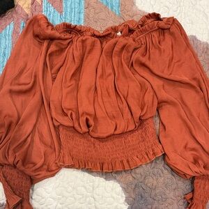She + Sky Terracotta Off-Shoulder Blouse